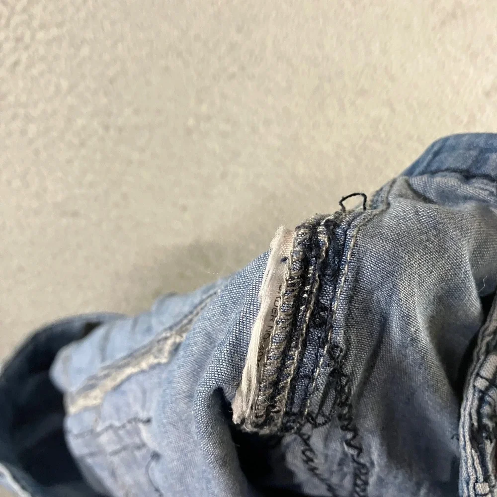 Vtg Denim Mini Skirt Women 32 Blue Contrast Stitch Paneled Y2K Boho 90s Festival